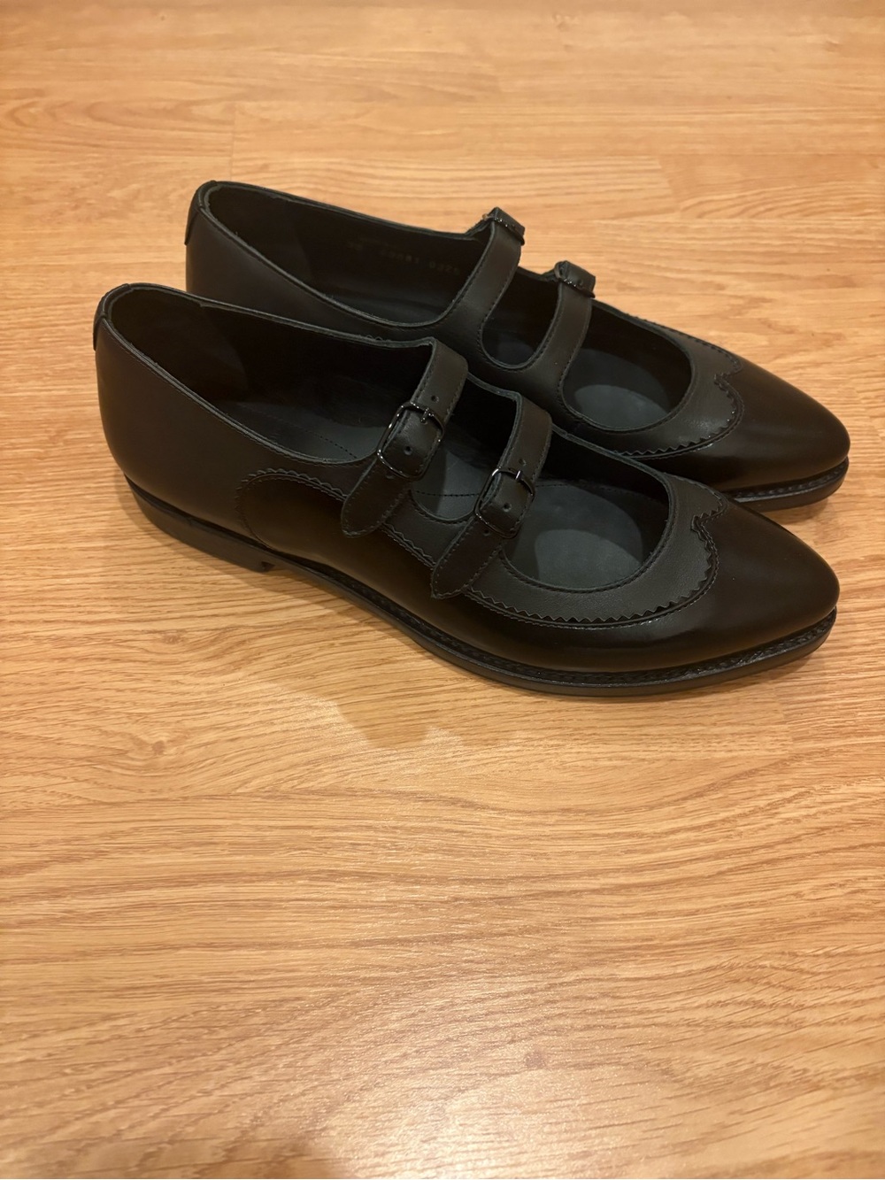 Angela Scott Pointed Double-Strap Mary Jane Flats - Black - Picture 2 of 7